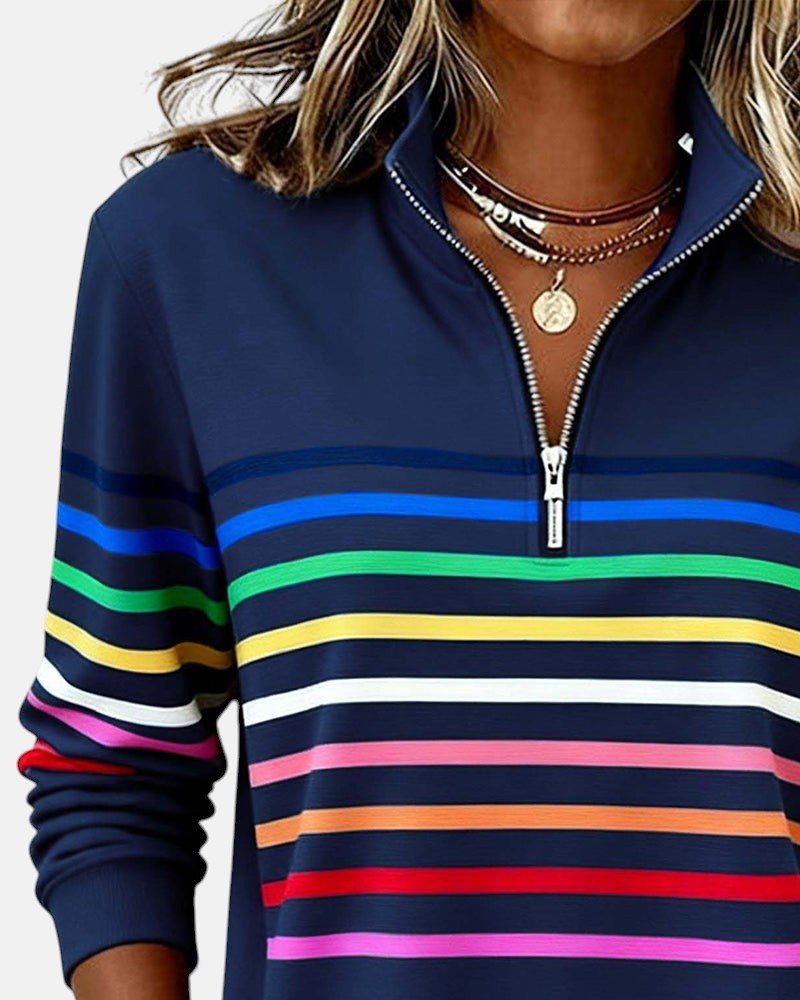 Corinelle - Sweat demi-zip rayé au toucher doux